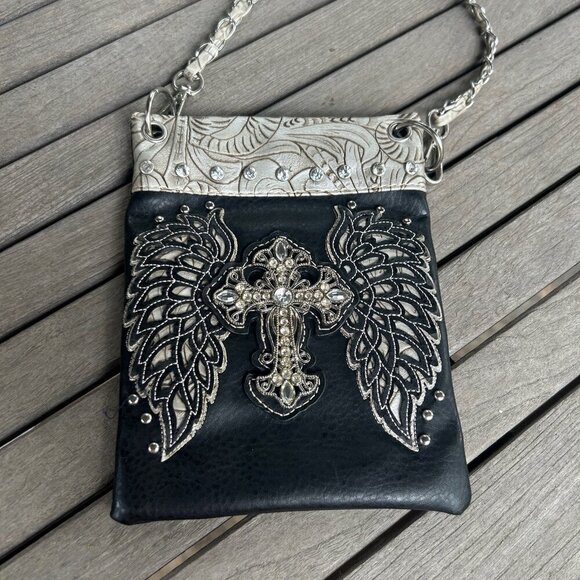 The Chic Bag Designer Crossbody Bag Embellished Angel Wings and Cross Small - Picture 4 of 8